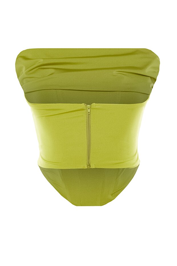 Açık Yeşil Crop Astarlı Korse Detaylı Örme Büstiyer TPRSS23BS00006 - 8