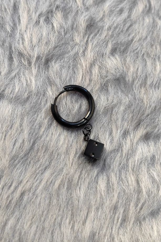 Siyah Çelik Sallantılı Zar Erkek Tek Küpe Et03sy - 2