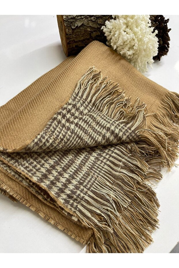 Double Sided Plaid Wool Shoulder Shawl - 70x190cm - Winter