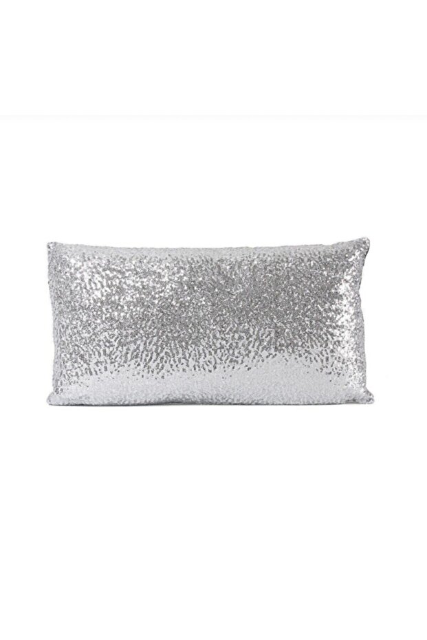 غطاء وسادة مستطيل مزين بالترتر - لون فضي - 2