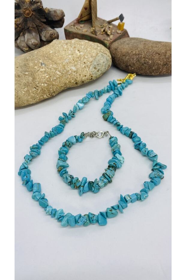 Handmade Natural Stone Turquoise Women Necklace, bracelet Set