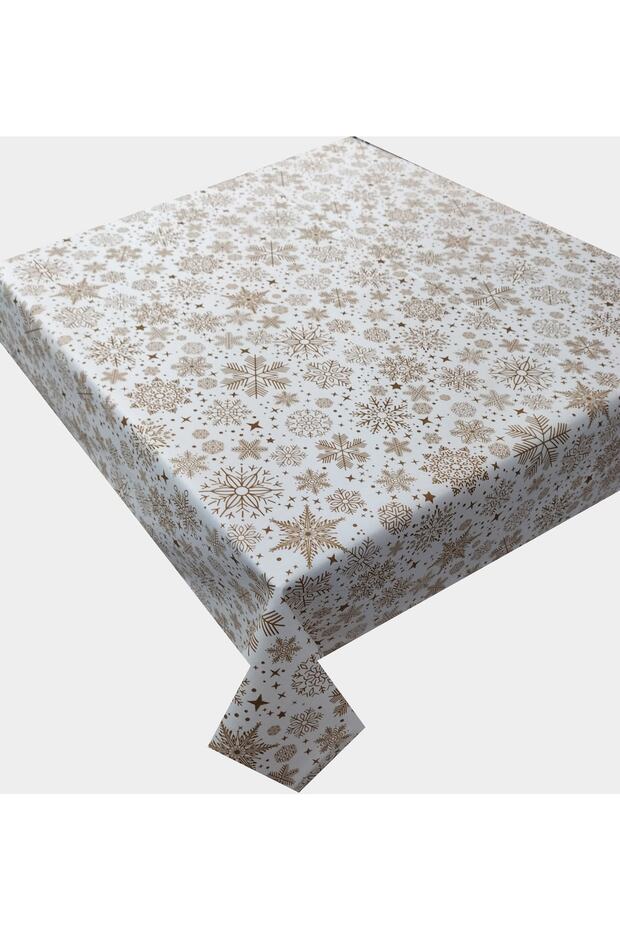 Snowflake Beige Care Free Stain Resistant Duck Fabric Living Room - Kitchen Table Cloth