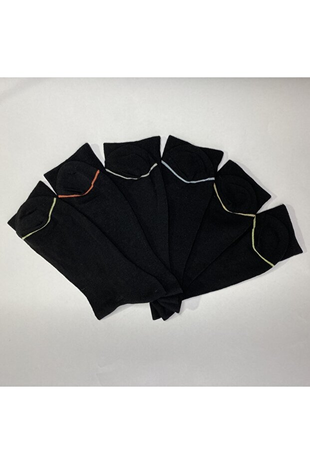 6-Piece Men's Black Socks Colorful Striped Toe Cotton Socks