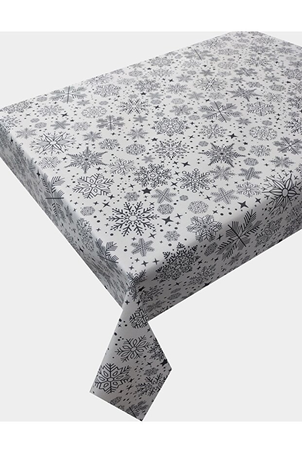 Snowflake Black Care Free Stain Resistant Duck Fabric Living Room - Kitchen Table Cloth