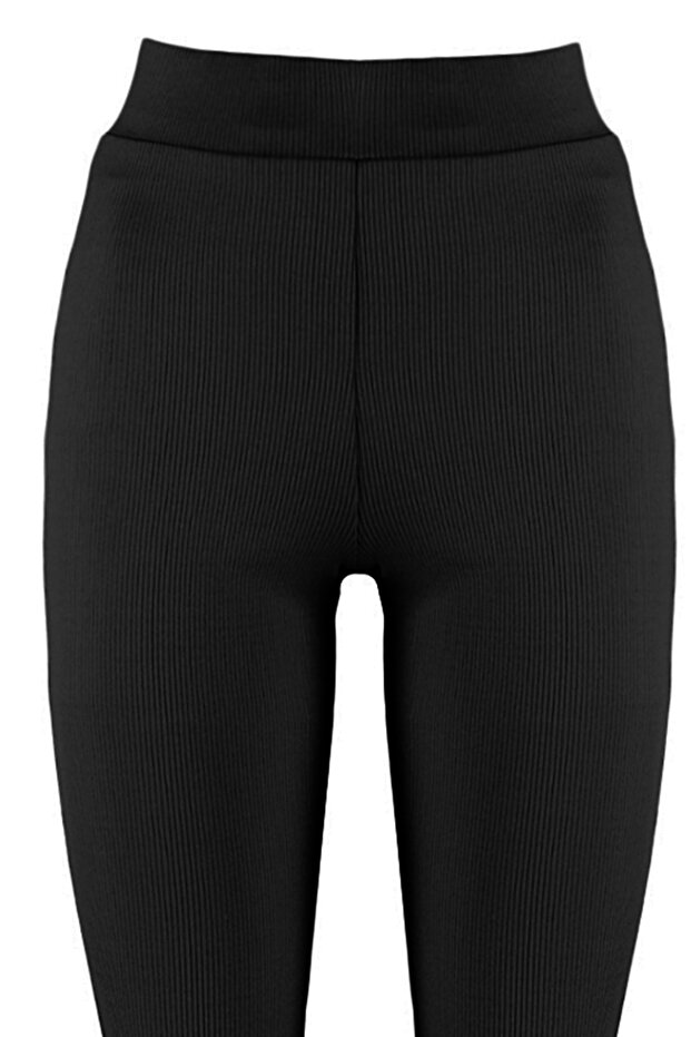 Siyah Fitilli Flare/İspanyol Paça Yüksek Bel Esnek Örme Tayt Pantolon TWOSS23PL00135 - 7