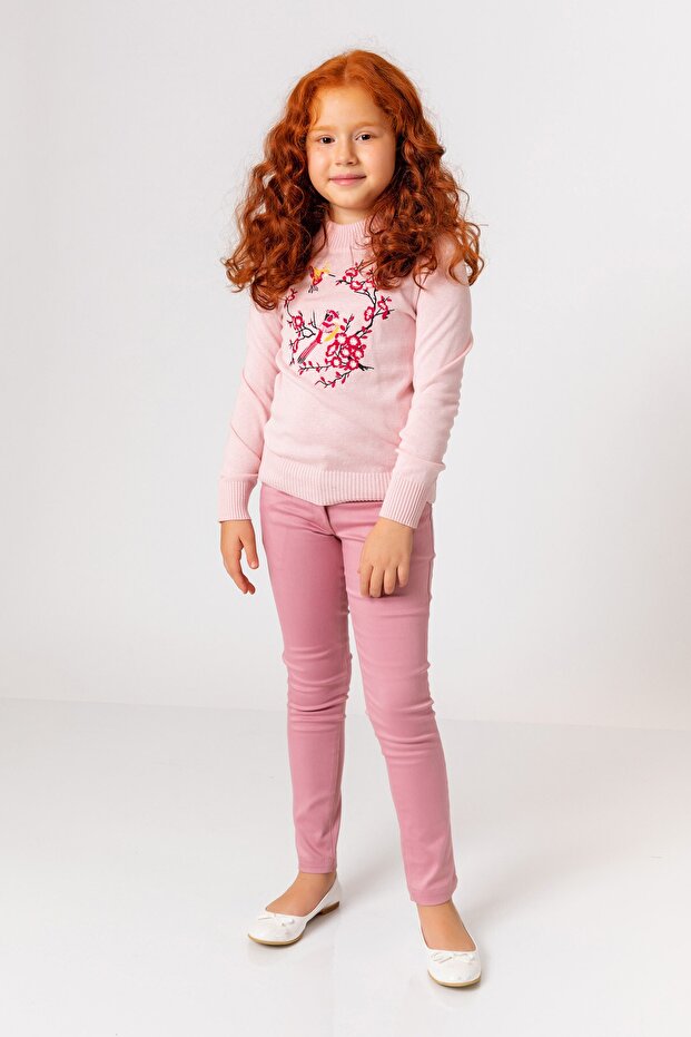 Girl's Flower Embroidered Sweater