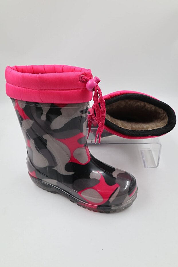 Pink Girl's Camouflage Waterproof Boots