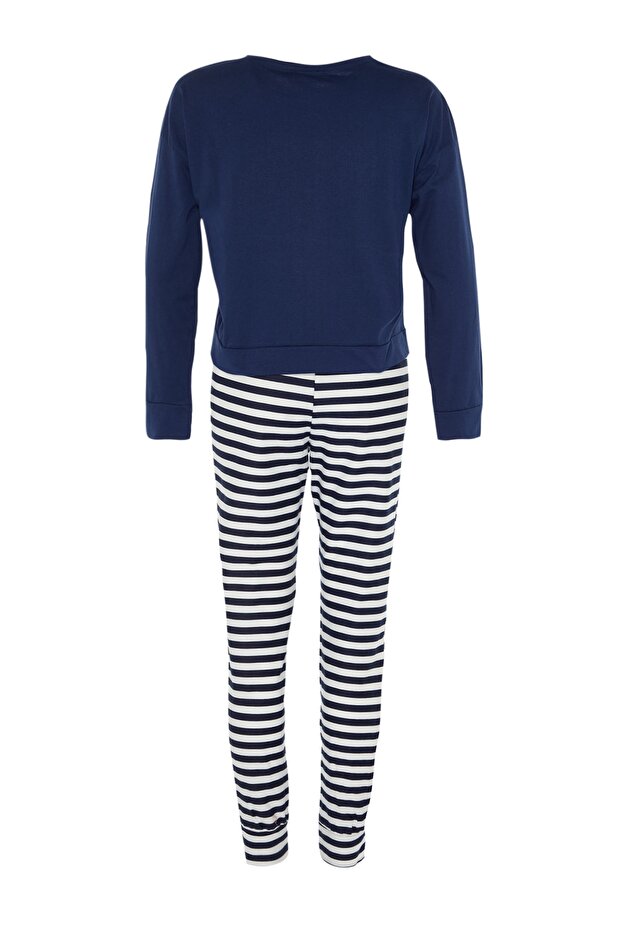 Lacivert %100 Pamuklu Ayıcıklı Örme Pijama Takımı THMAW21PT0302 - 8
