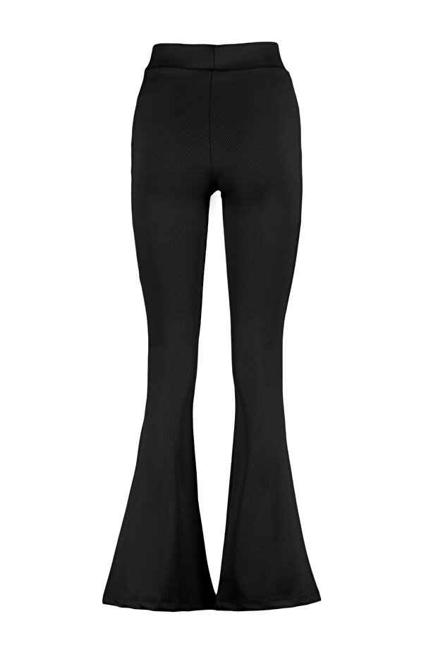 Siyah Fitilli Flare/İspanyol Paça Yüksek Bel Esnek Örme Tayt Pantolon TWOSS23PL00135 - 8