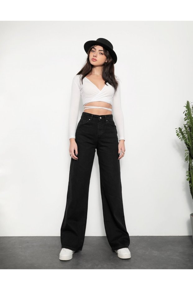 Women's High Waist Jeans Black Lycra Palazzo Jeans