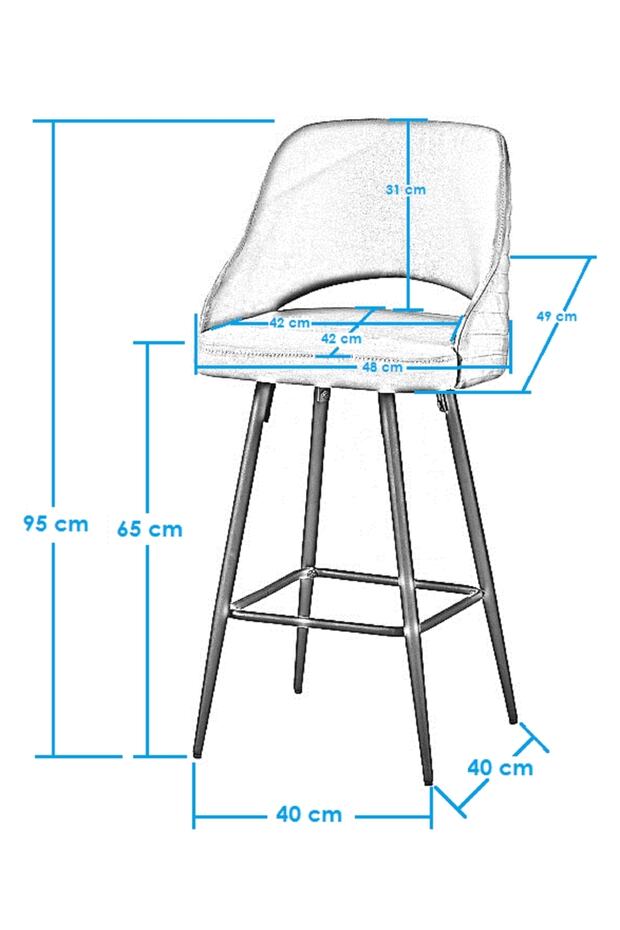 1 Adet Camilla Ada Mutfak Ve Bar Sandalyesi - Bar Taburesi - Silinebilir Babyface Kumaş - Metal Ayak - 5