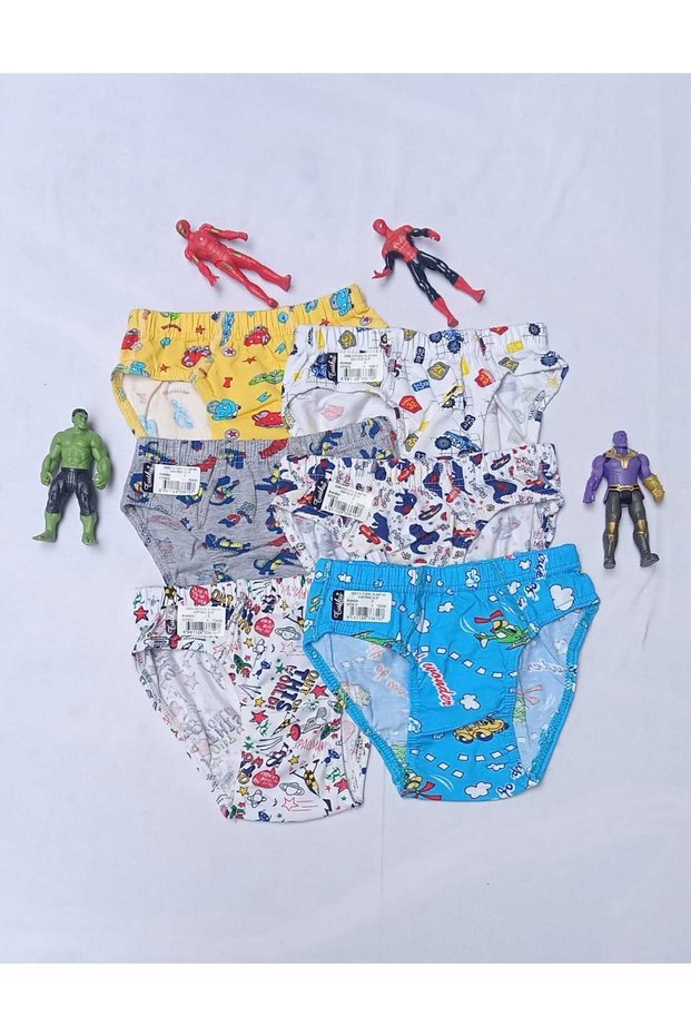 Boy's Patterned Colorful Colorful Cotton Multicolored Slip Panties 6-Piece 0255