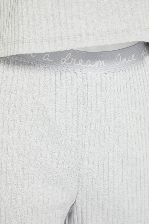 Gri Slogan Lastik Detaylı Fitilli Örme Pijama Takımı THMAW21PT0269 - 8