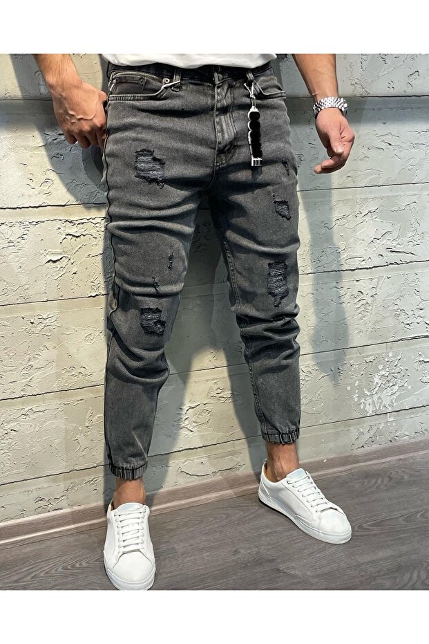 Men's Stone Gray Elastic Leg Lycra Boyfriend Jogger Jeans
