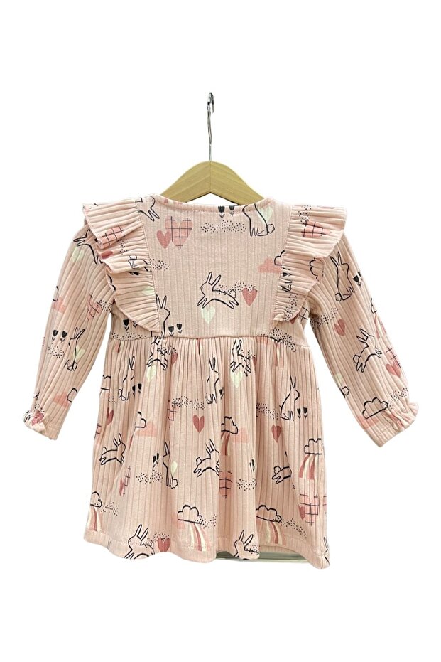 Desenli Kız Bebe Gül Örme Elbise - 2
