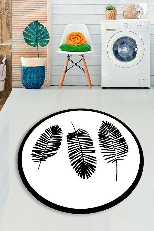 Hoja 100X100 cm Diameter Bathroom Rug Washable Non-Slip Floor Mat Toilet Seat Set