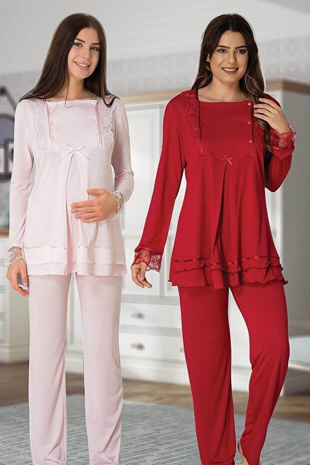 Women's Pregnant Maternity Long Sleeve Pajama Set
