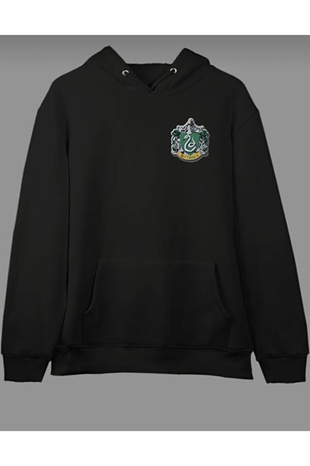 Unisex Oversize Harry Potter Slytherin Logo Design Printed Hooded Sweatshirt Hoodie