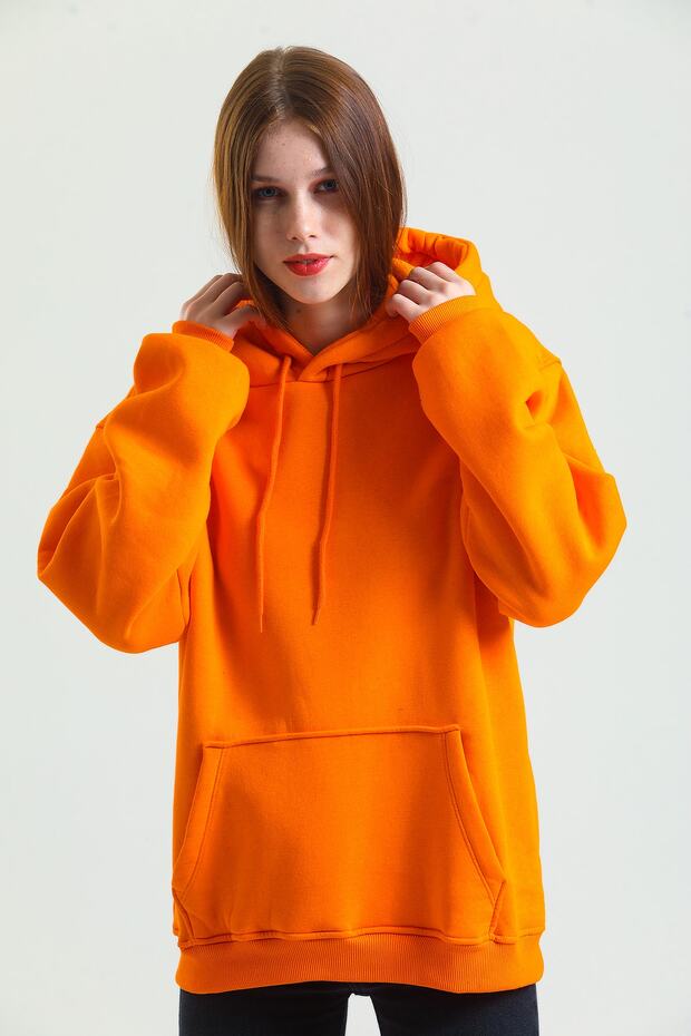 Unisex 100% Cotton Oversize Orange Hooded Sweatshirt