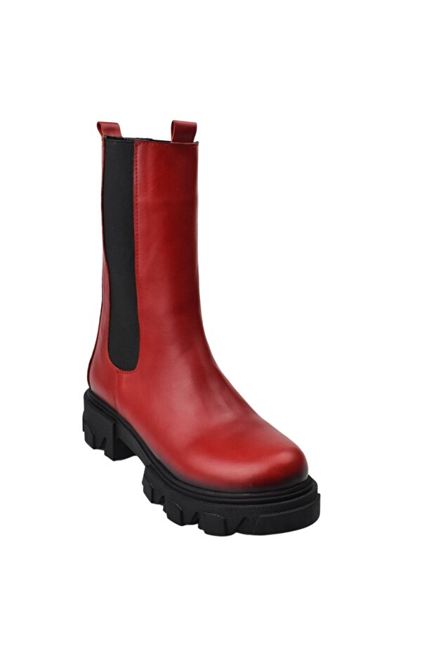 Çift Lastikli Kırmızı Hakiki Deri Bot - 3