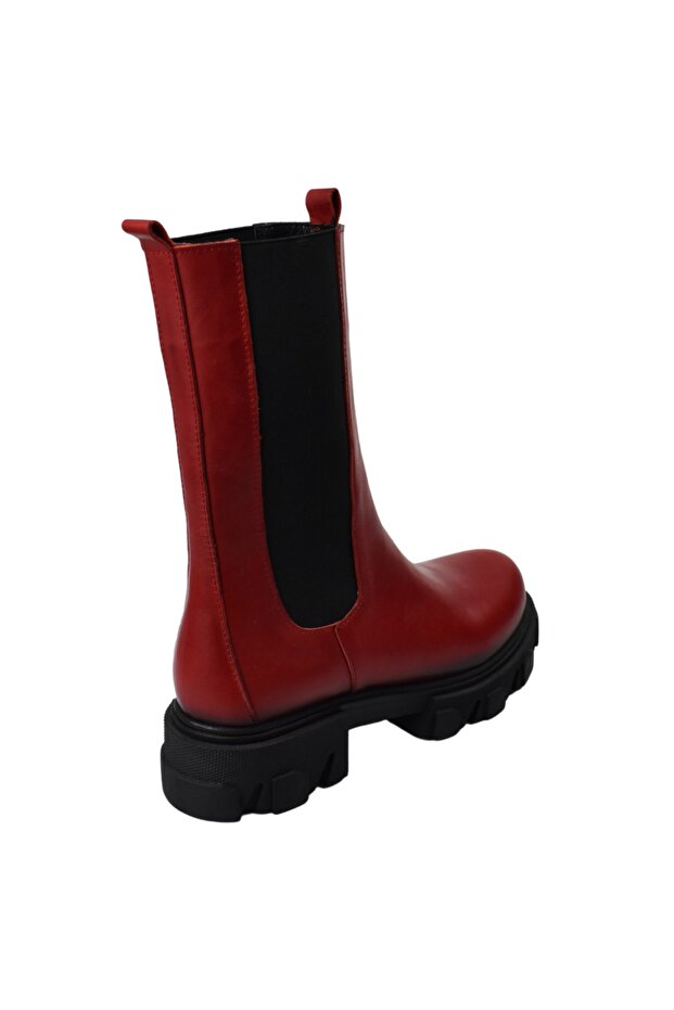 Çift Lastikli Kırmızı Hakiki Deri Bot - 4