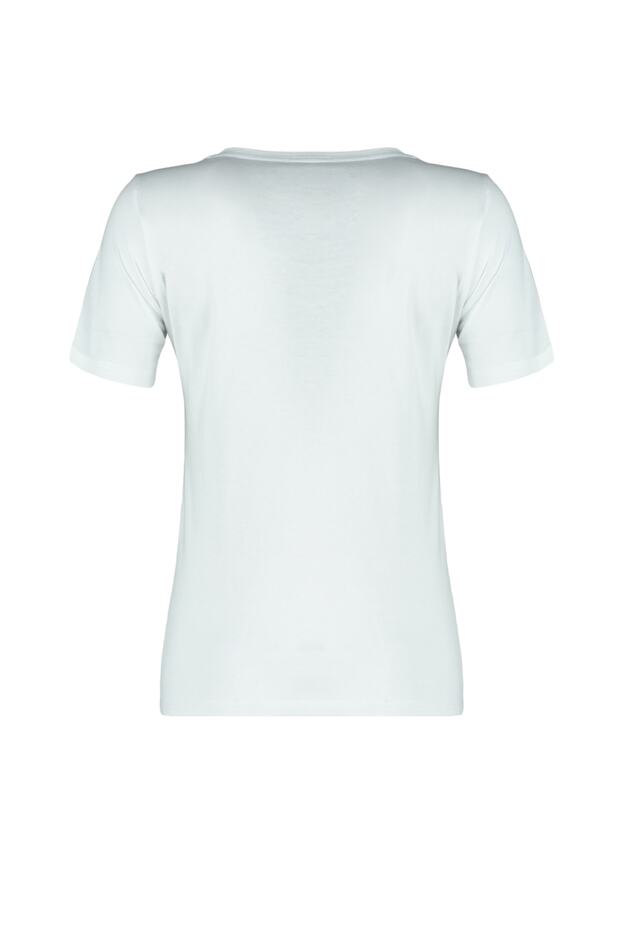 Beyaz %100 Pamuk Basic V Yaka Örme T-Shirt TWOSS23TS00001 - 8