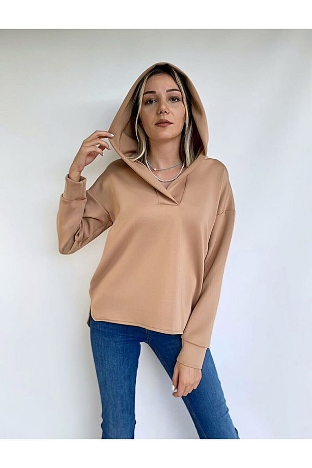 Kapüşonlu Dalgıç Kumaş Sweatshirt - 1