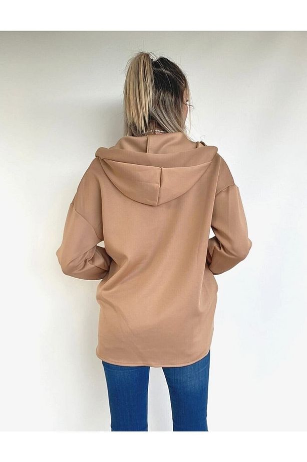 Kapüşonlu Dalgıç Kumaş Sweatshirt - 5