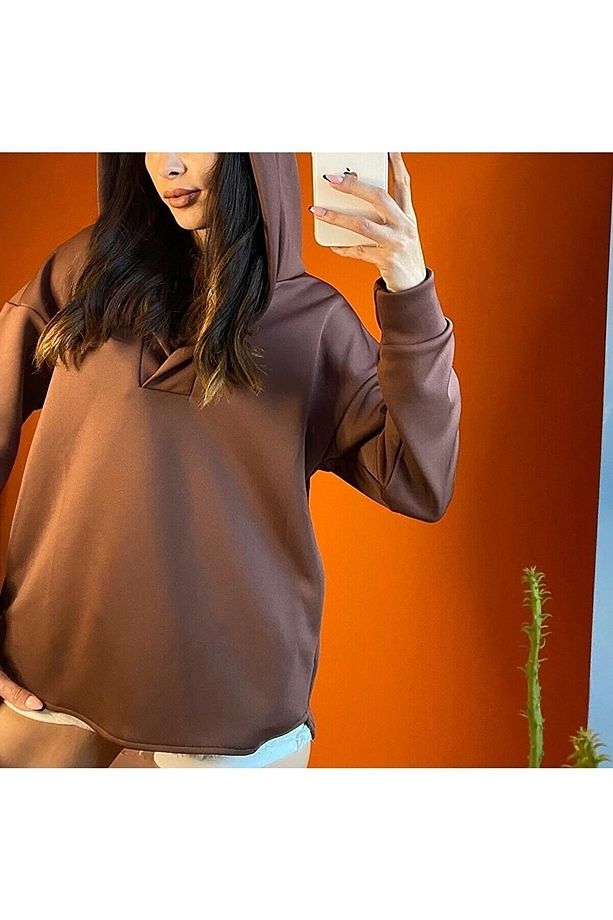Kapüşonlu Dalgıç Kumaş Sweatshirt - 1