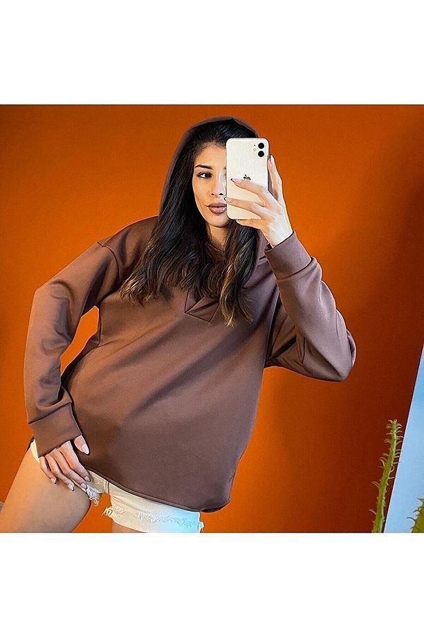 Kapüşonlu Dalgıç Kumaş Sweatshirt - 2
