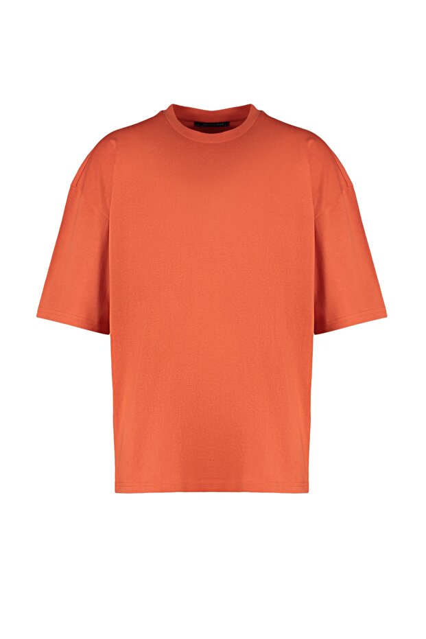 Turuncu Basic %100 Pamuklu Bisiklet Yaka Oversize/Geniş Kesim Kısa Kollu T-Shirt TMNSS22TS0318 - 6