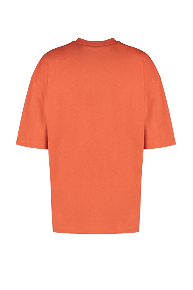 Turuncu Basic %100 Pamuklu Bisiklet Yaka Oversize/Geniş Kesim Kısa Kollu T-Shirt TMNSS22TS0318 - 8