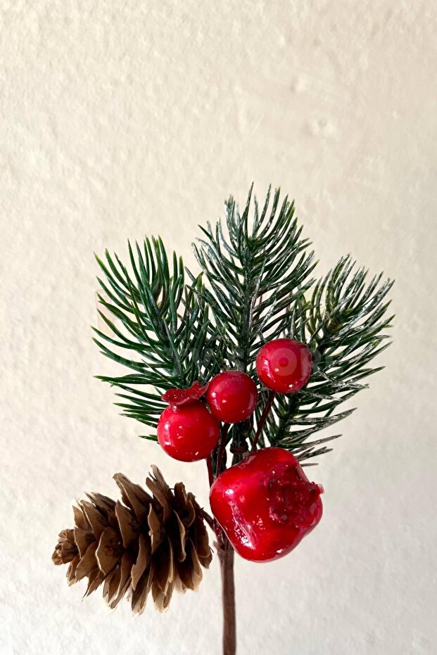 Red Stick 13 Cm Kokina Pomegranate Conifer Snow Effect Artificial Flower Christmas Pine Tree New Year Flower