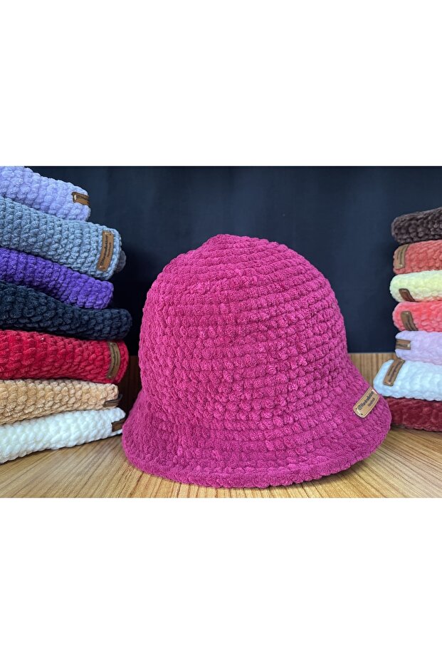 Fuşya Örme Şapka - 1