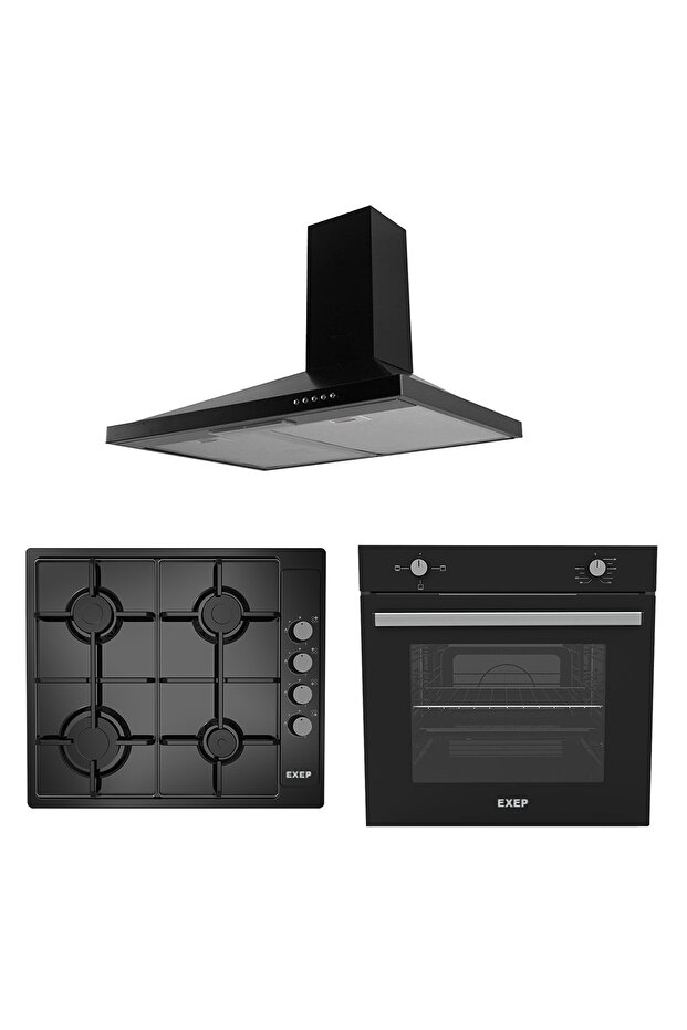 Basic Siyah Emaye 3 Lü Ankastre Set (ed400-eo330-ef200) - 1