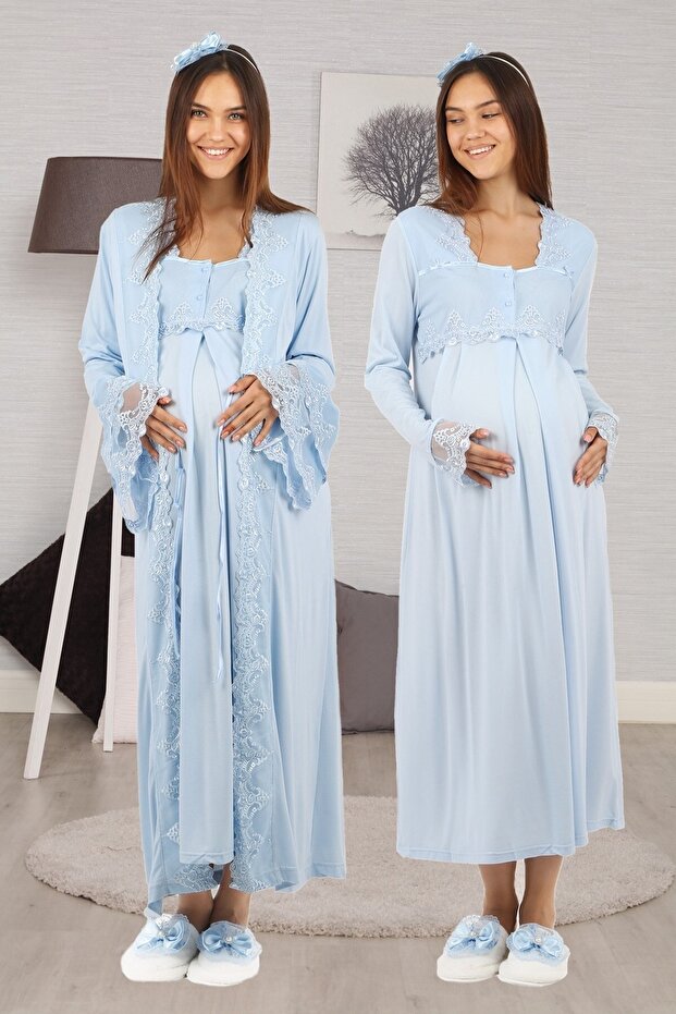 Blue Princess Maternity Nightgown Set with Dressing Gown 70150