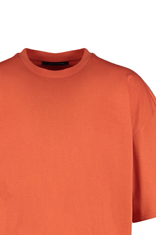 Turuncu Basic %100 Pamuklu Bisiklet Yaka Oversize/Geniş Kesim Kısa Kollu T-Shirt TMNSS22TS0318 - 7