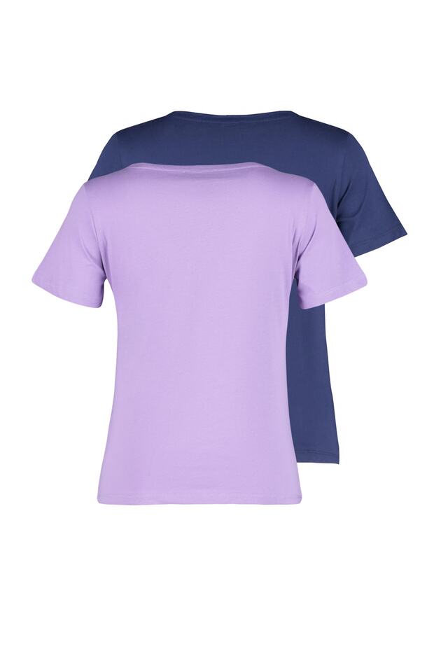 Lacivert-Lila %100 Pamuk 2'li Paket Basic V Yaka Örme T-Shirt TWOSS23TS00002 - 8