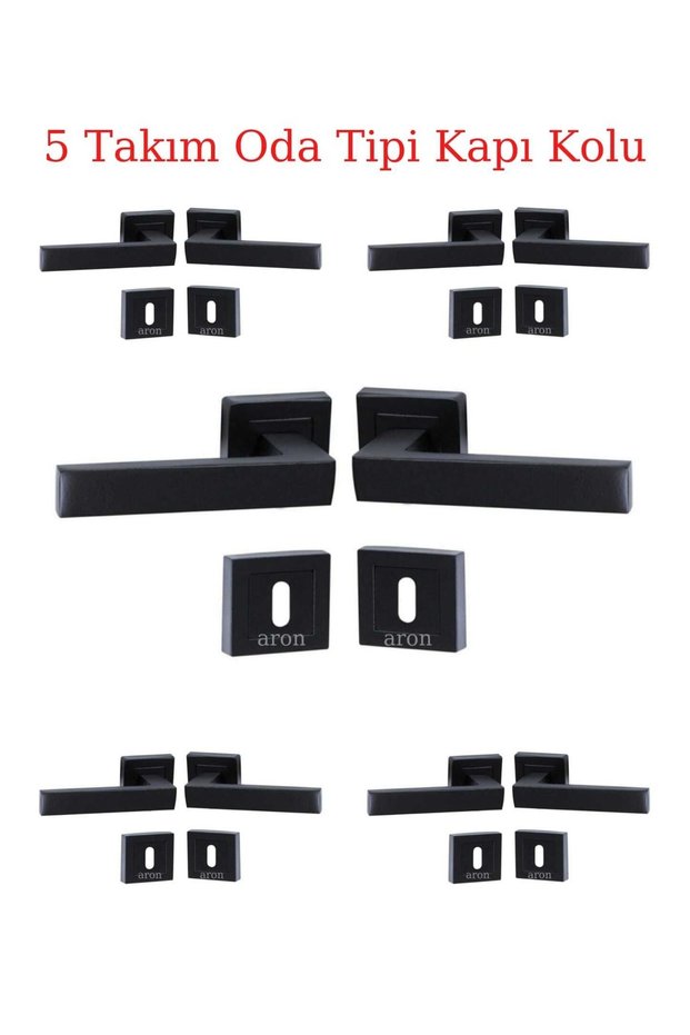 (5 SET) Castle Lama with Square Badge (ROOM TYPE) Door Handle Set Matte Black (5 ROOMS)