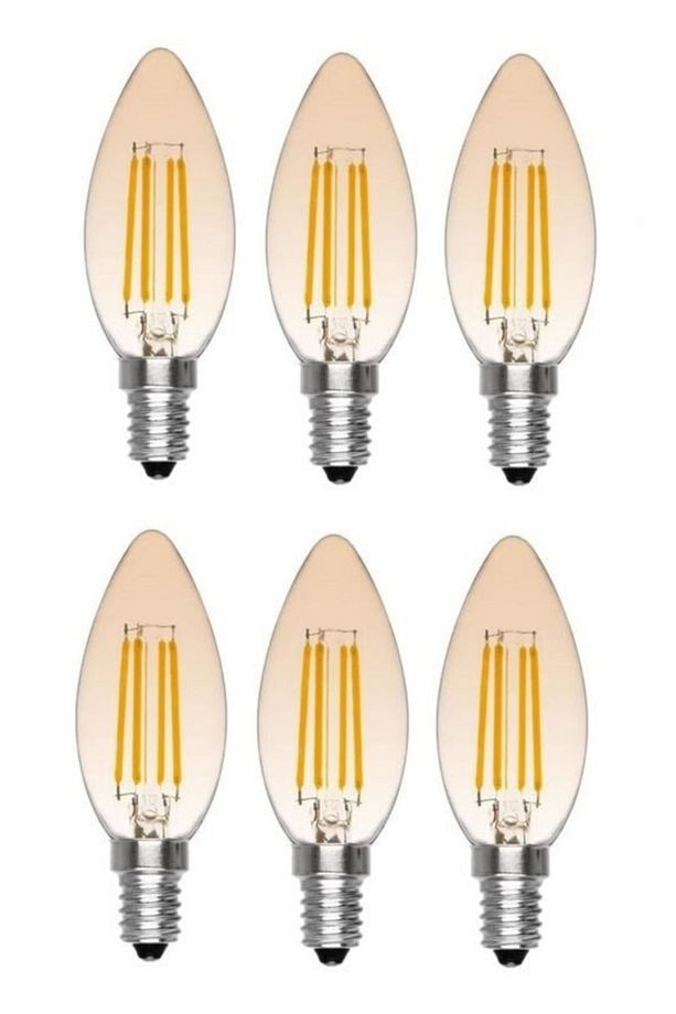 6 Adet E14 Ince Duy Buji Mum Amber Renk 4 Watt Rustik Led Ampul Edison Flamanlı - 1