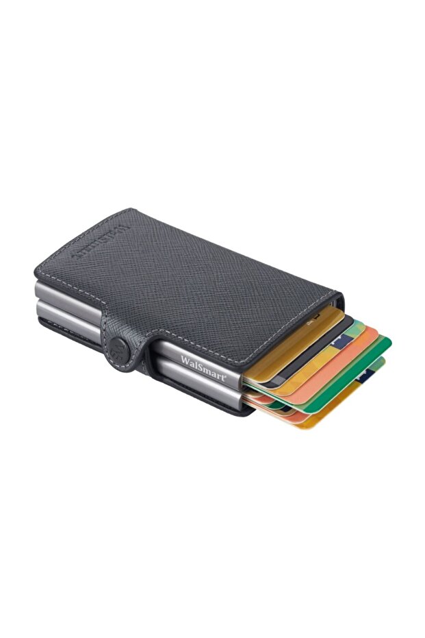 Twin Safiano Leather Wallet with Smart Mechanism - smoked