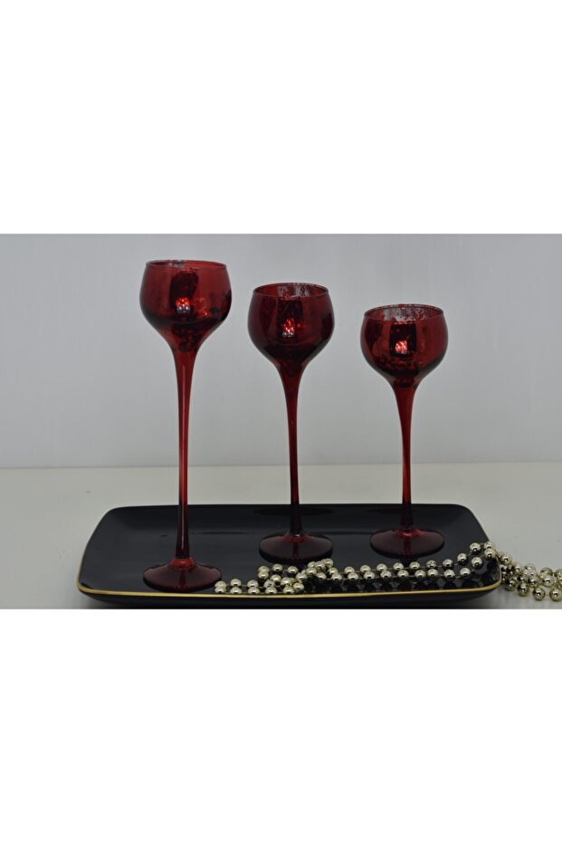 3 Boy Lüks Cam Şamdan - 1