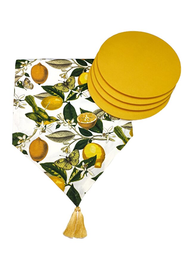 عداء دمشقي منقوش بالليمون، طقم لوح أصفر مكون من 6 قطع - 2
