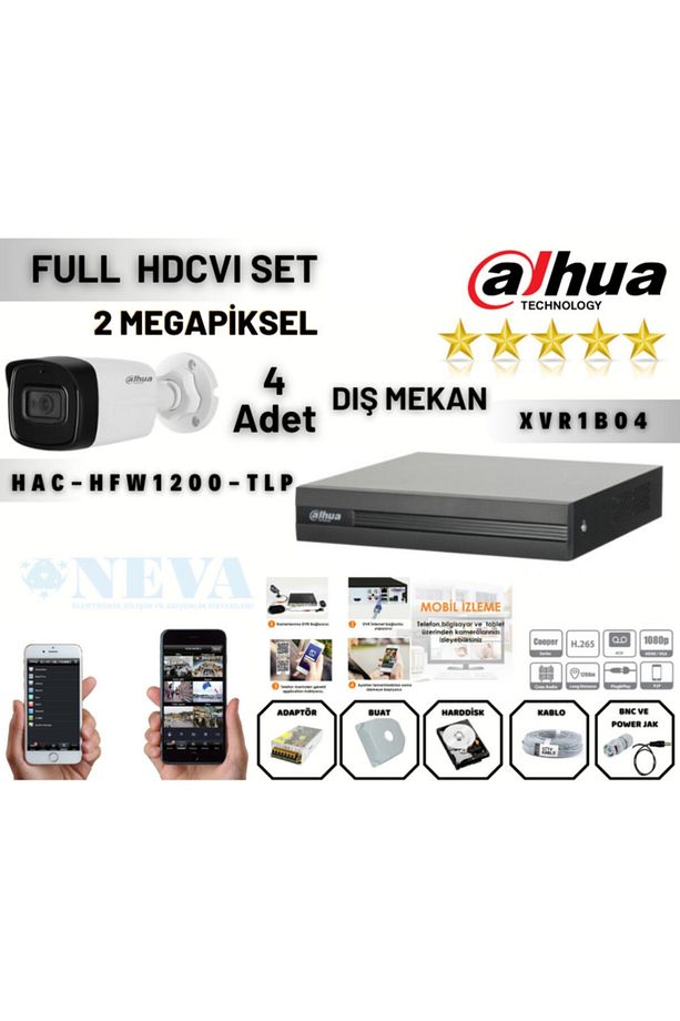 4 Kameralı Xvr1b08 Hfw1200tlp 1 Tb Hdd Set Hdcvı Ahd Full Hazır Set - 1