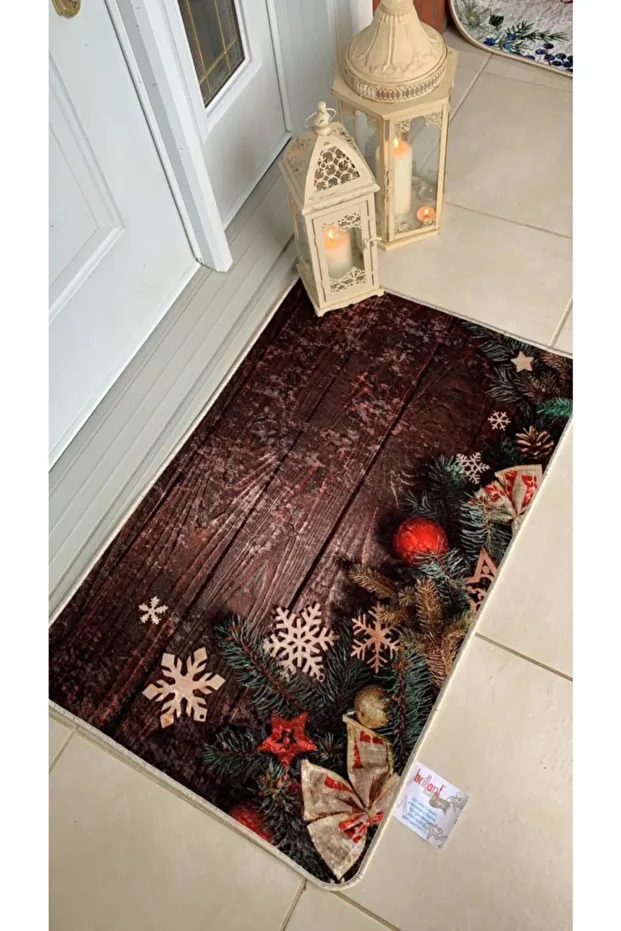 Yılbaşı Temalı Lateks Kaymaz Taban Kapı Önü Paspası (Ebat 60x90) - 1