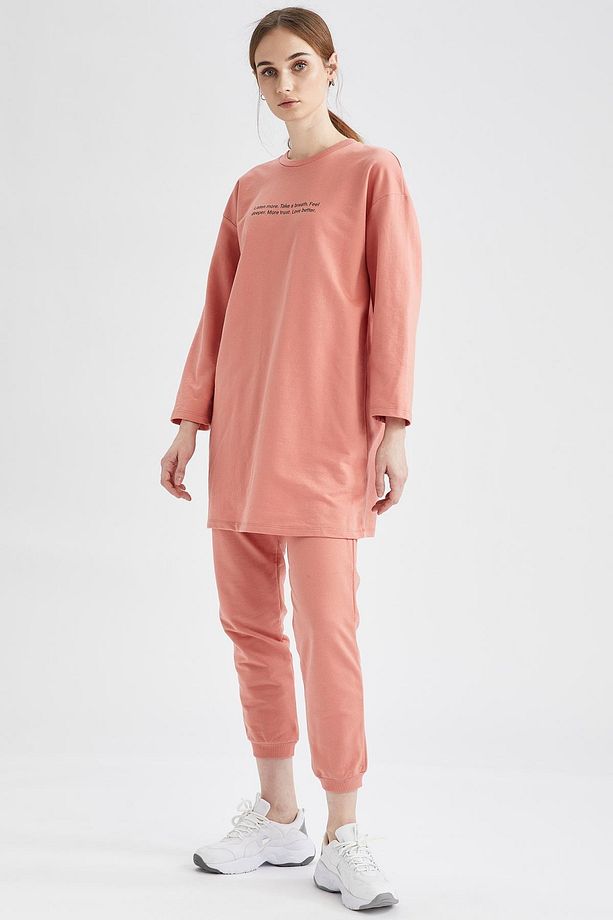 Relax Fit Yazı Baskılı Sweatshirt Tunik - 2