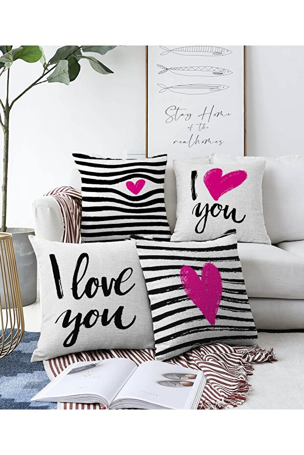 4-Piece Valentine's Day Concept Double Sided Special Design Modern Raschel Knitted Pillow Throw Pillow Cover Set