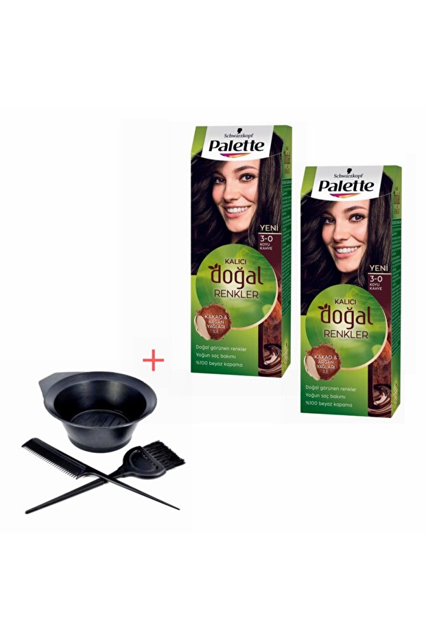 Kalıcı Doğal Renkler 3-0 Koyu Kahve X 2 Adet + Boyama Seti - 1