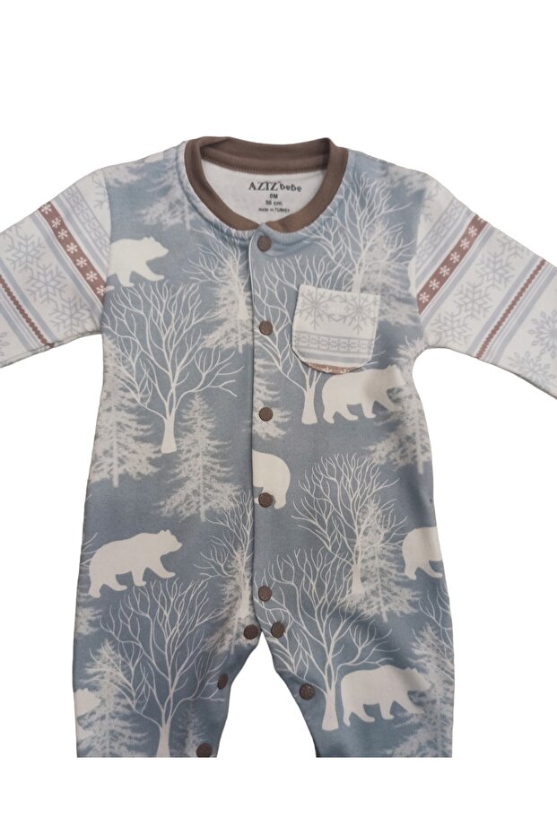 Snowflake Patterned, Footless Jumpsuit with Snap Fasteners (without booties) - 6