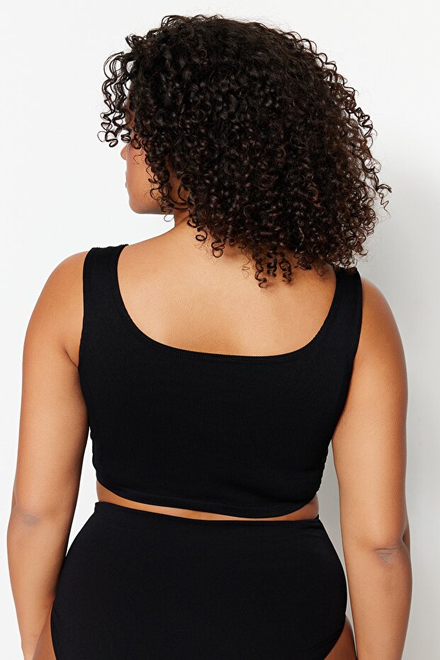 Siyah Seamless/Dikişsiz Balensiz Kapsız Esnek Bralette Örme Büyük Beden Sütyen TBBSS23CW00000 - 5